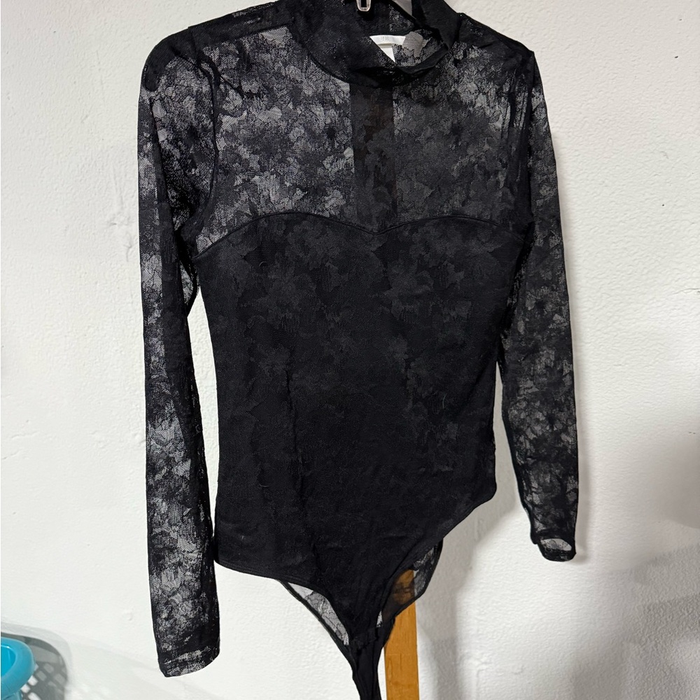 Elegant Black Lace Bodysuit Top
